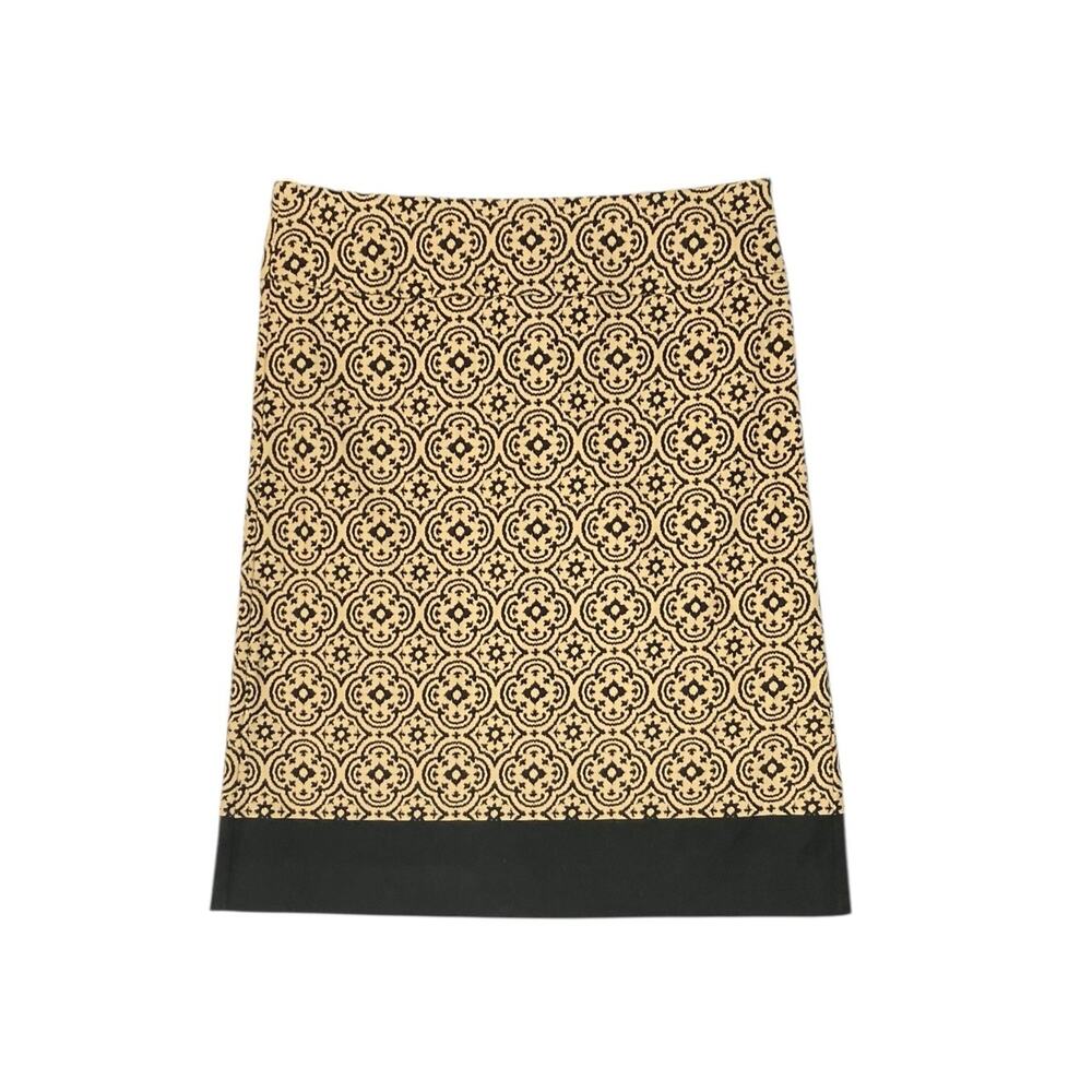 Talbots Women's Beige Black Paisley A-Line Mini Back Zip Cotton Blend Skirt SZ 6